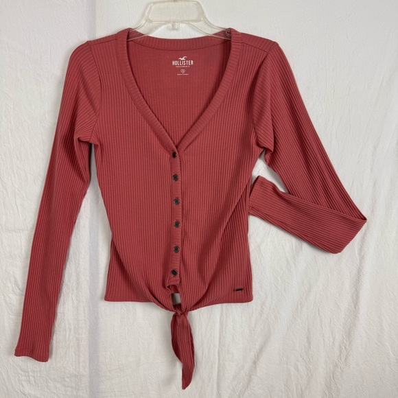 Hollister Henley Button Down V-Neck Long Sleeve Shirt Medium Mauve Pink - Picture 12 of 12